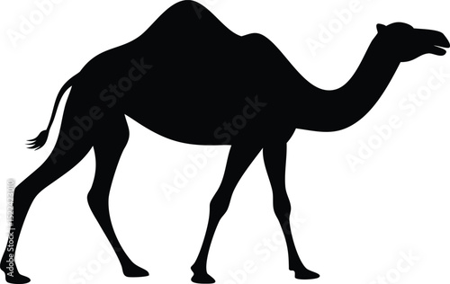 Silhouette Camel with Two Humps Standing Profile, Desert Animal Icon Style