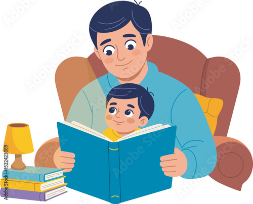 father and son reading a book