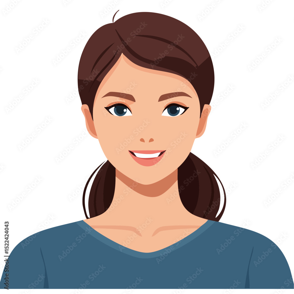 Flat Vector. Portrait of only one Woman. Simple Background. Flat Vector. Portrait of only one Woman. Simple Background.
