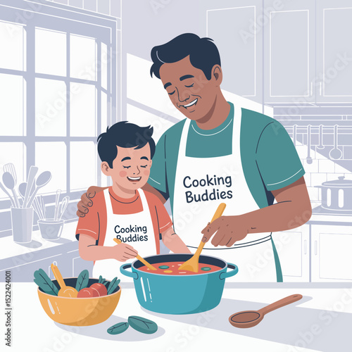 father and son cooking together