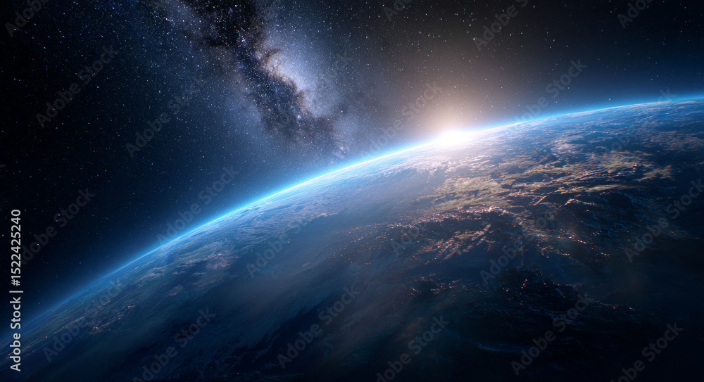 Fototapeta premium Earth glows serenely from space, wide shot of beauty and wonder
