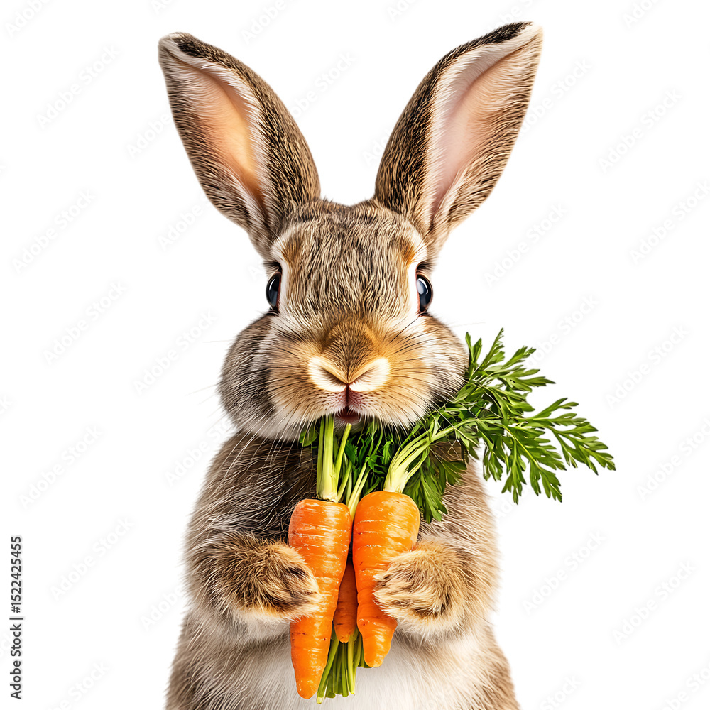 Obraz premium PNG Cute Rabbit Eating Carrots Farm Animal Easter Bunny Pet Vegetable Healthy Diet Wildlife Nature Photography against transparent Background