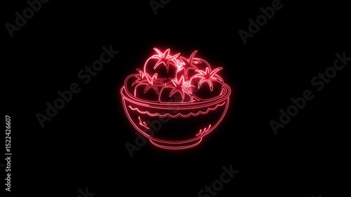 Glowing neon ripe tomato icon animation with black background. HD animated outline vegetable food symbol video loop