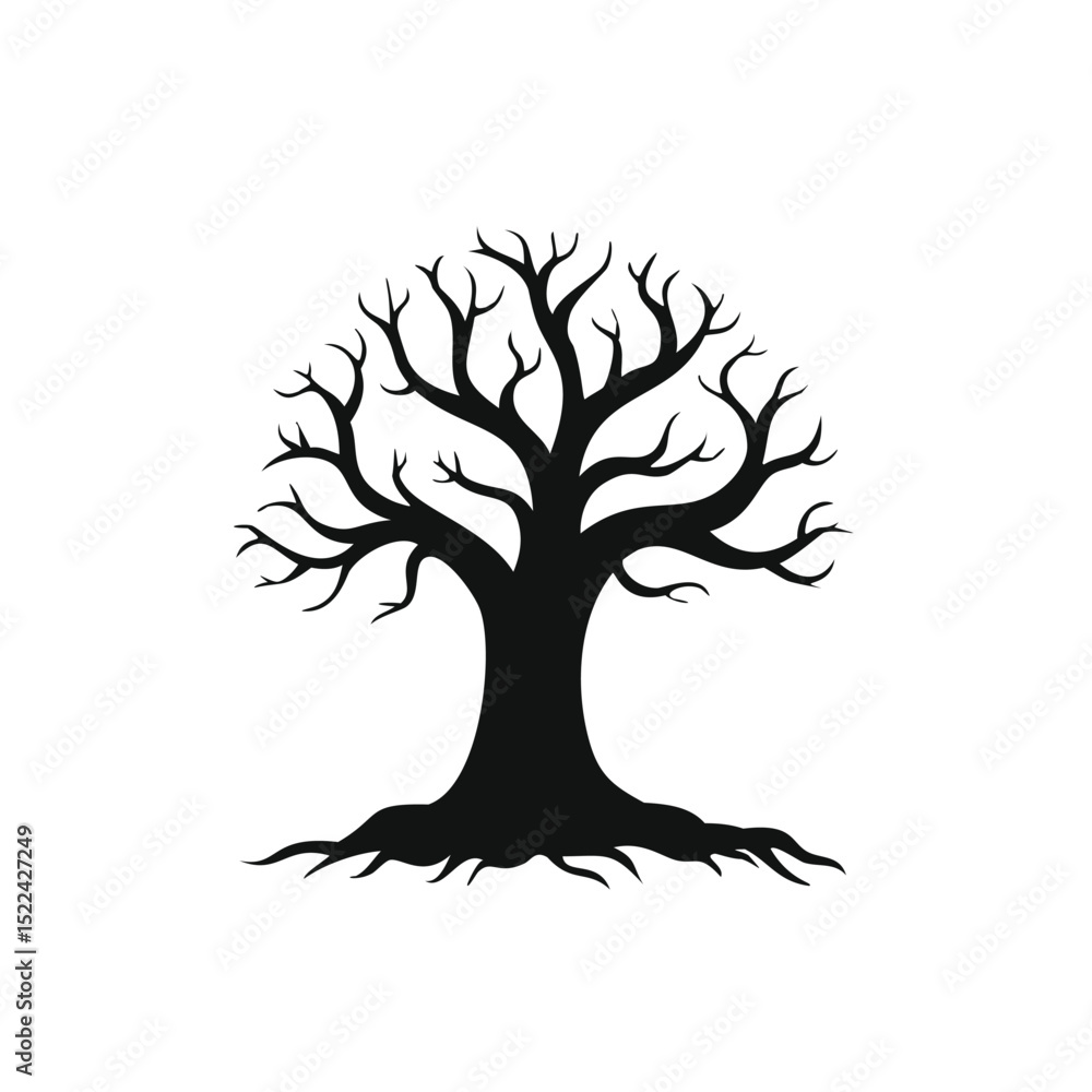 Fototapeta premium Silhouette of a bare winter tree with roots