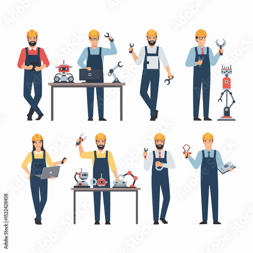 Robot engineers technicians industry automation worker