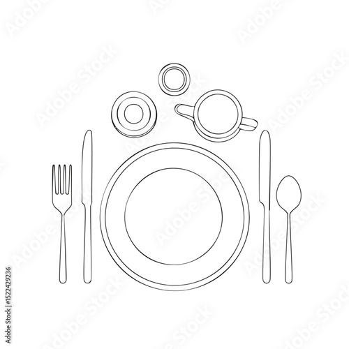 Simple line drawing elegant table setting dinnerware