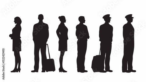  People Silhouettes with Suitcases Vector Illustration