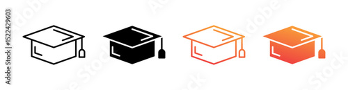 Mortarboard Multi Style Icon Set Vector 
