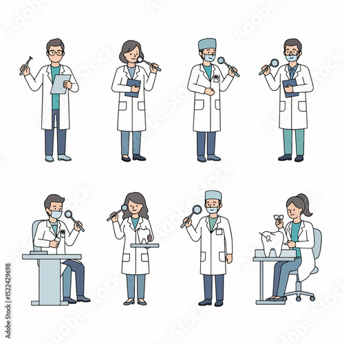Dentists cartoon healthcare medical workers professional