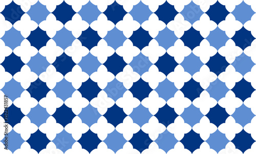 Abstract Seamless geometric pattern with blue stars checkerboard on white background. repeat star pattern design for fabric printing, star patter