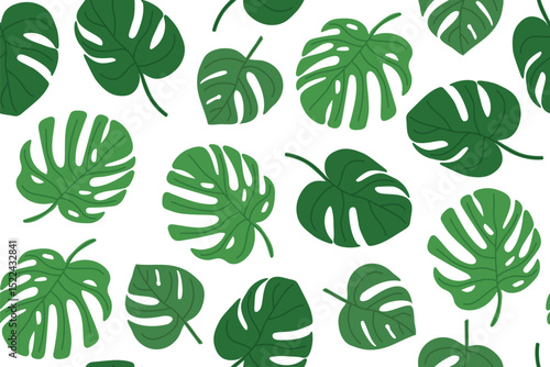 monstera palm leaves seamless pattern; ideal for textiles, wallpapers, packaging, and tropical-themed design projects- vector illustration