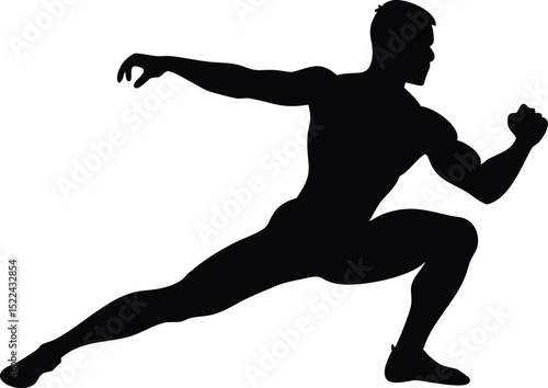 Silhouette of Muscular Man Stretching and Preparing for Exercise on a White Background