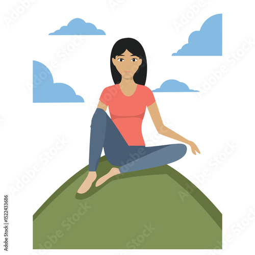 Wallpaper Mural Woman sitting on hilltop peaceful serene nature scene Torontodigital.ca