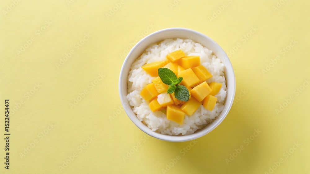 Sticky rice with mango on an isolated yellow background Sticky rice with mango on an isolated yellow background