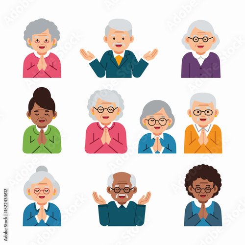 Elderly people characters avatars diverse senior citizens