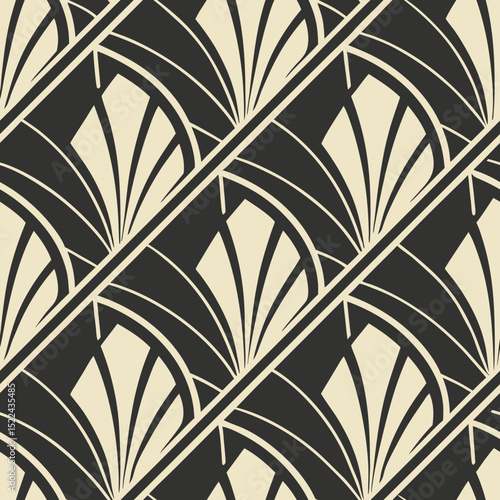 Art Deco inspired geometric pattern with black and cream colors concept of seamless vector pattern  