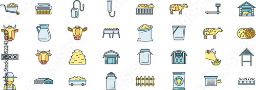 Collection of farm and agriculture icons illustrating various farming elements