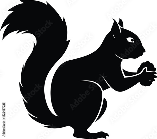 Squirrel Silhouette with Nut Simple Illustration of Wildlife Against White Background