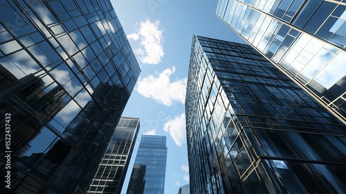 Modern Office Building with Glass Facade and Blue Accents