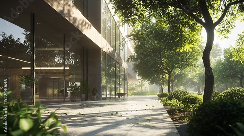 Modern Office Building with Green Trees