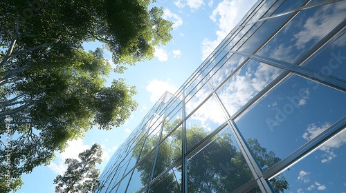 Modern Office Building with Glass Facade and Blue Accents