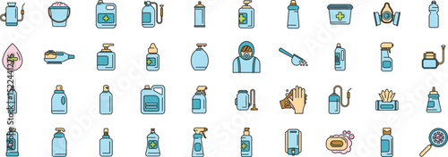 Diverse cleaning product icons in a simple, minimalist style