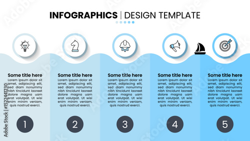 Infographic template. Waves with 5 banners and icons
