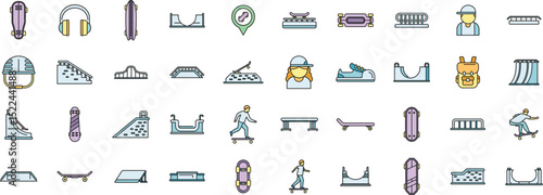 Colorful icons depicting skateboarding and skatepark elements