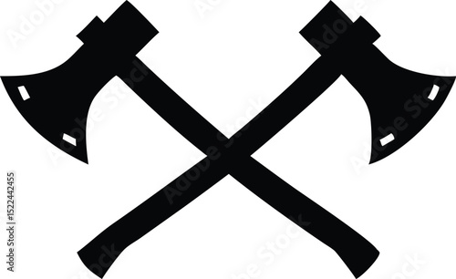 Two Crossed Black Axes Graphic, Wood Cutting, Lumberjack Symbol Illustration on White Background