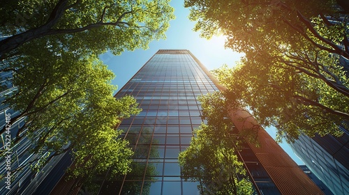 Modern Office Building with Green Trees