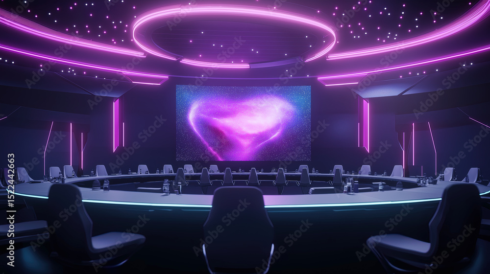 Futuristic Conference Room with Pink Neon Lighting Futuristic Conference Room with Pink Neon Lighting