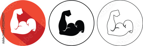 Graphic illustration of a muscle flexing in a circular form showcasing different color styles