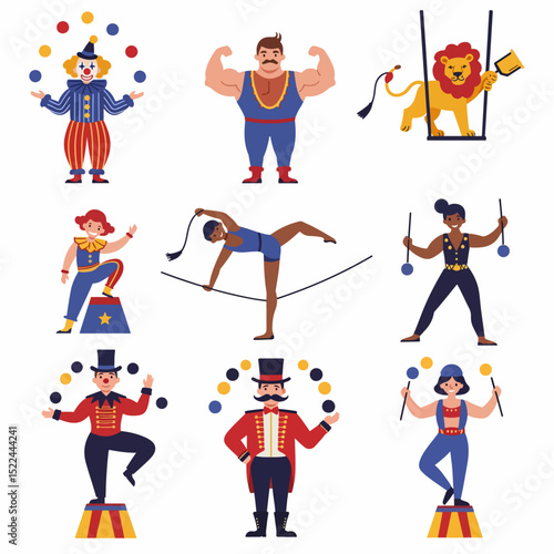 Circus performance collection of artists and animals