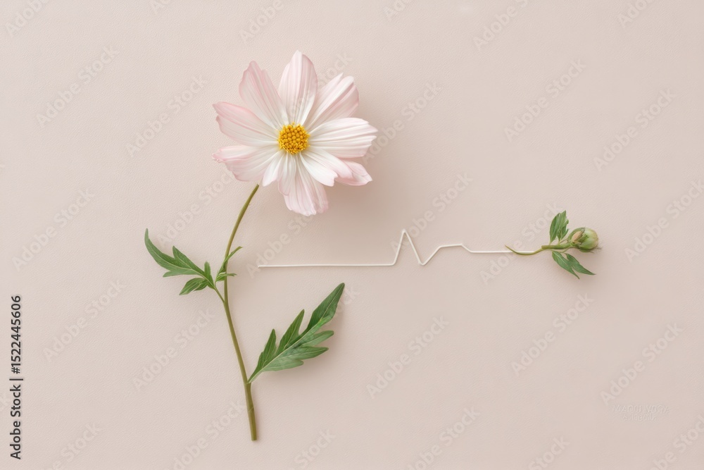 Fototapeta premium Heartbeat Monitor Line Transforms Into Delicate Flower Representation on Soft Background