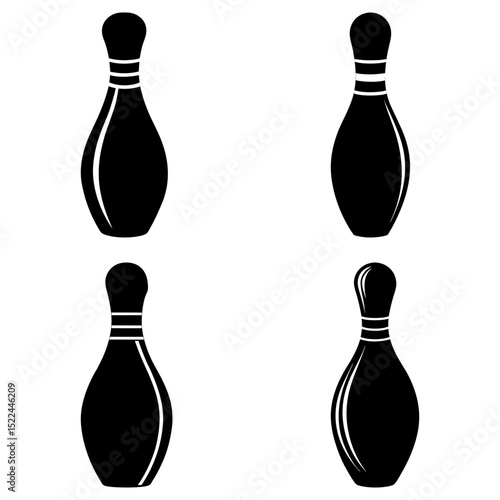 Four bowling pins arranged in a square formation with black silhouettes against a white background image