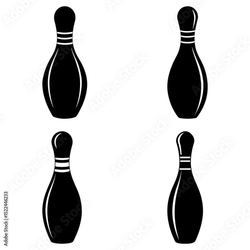 Four bowling pins arranged in a square formation on a white background in a simple black and white style