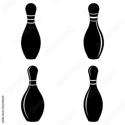 Four bowling pins arranged in a square pattern with a clean white background for a classic game theme