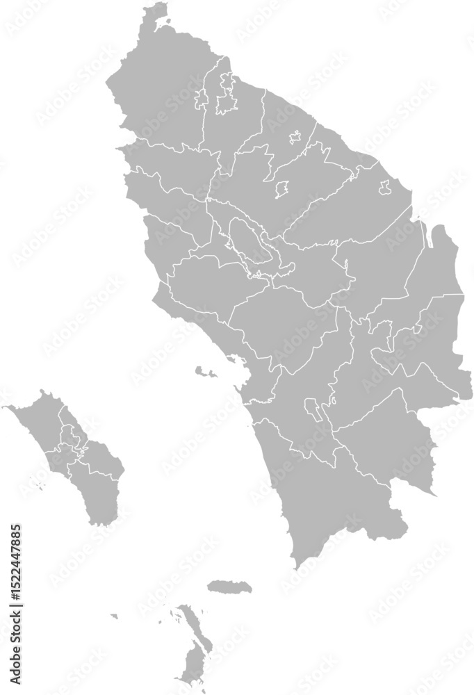 Fototapeta premium North Sumatra (Sumatera Utara), Indonesia – administrative vector map with city and regency boundaries (Web Mercator projection, PPT-compatible & fully editable)