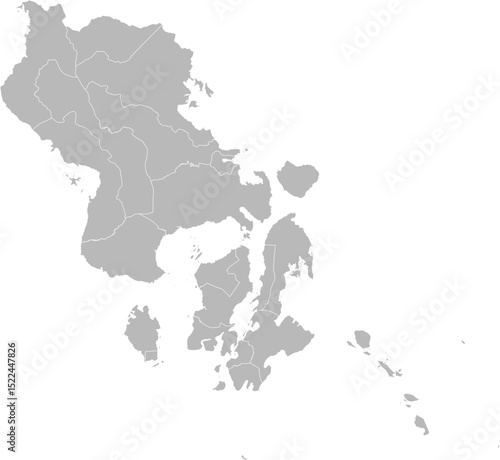 Southeast Sulawesi (Sulawesi Tenggara), Indonesia – administrative vector map with city and regency boundaries (Web Mercator projection, PPT-compatible & fully editable)