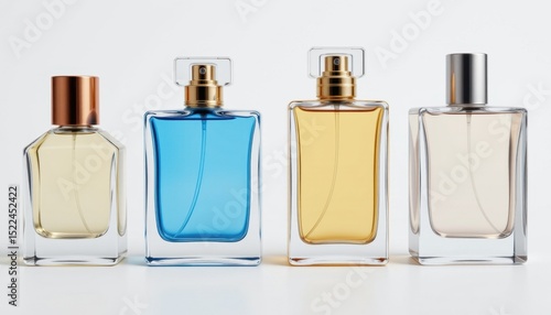 Elegant perfume bottles display studio setting product photography minimalist environment close-up view fragrance concept