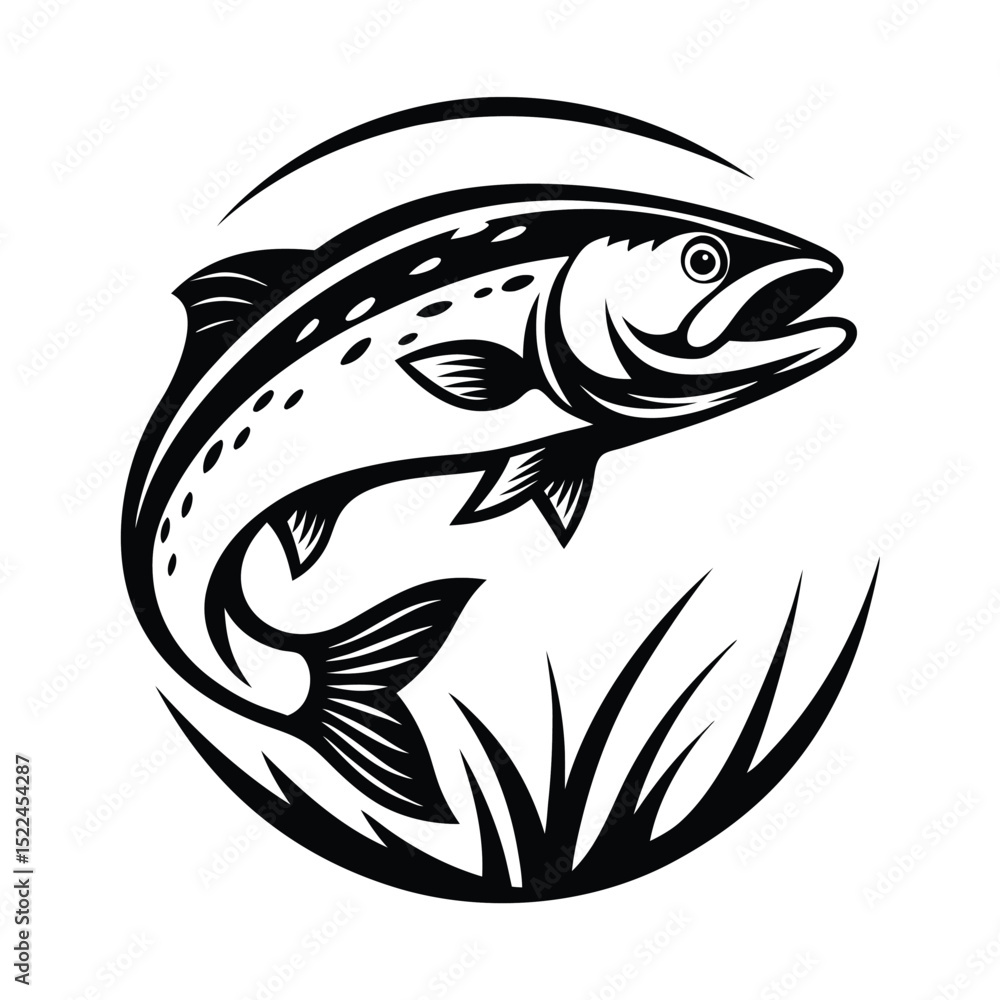 fish silhouette in an upstream jumping pose fish silhouette in an upstream jumping pose