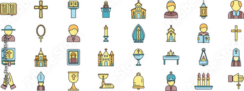 Set of colorful religious and church themed icons