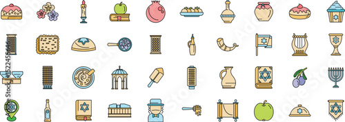 Colorful icons representing various jewish cultural and religious traditions