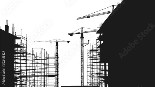 Construction Site Silhouettes: Urban Development and Growth