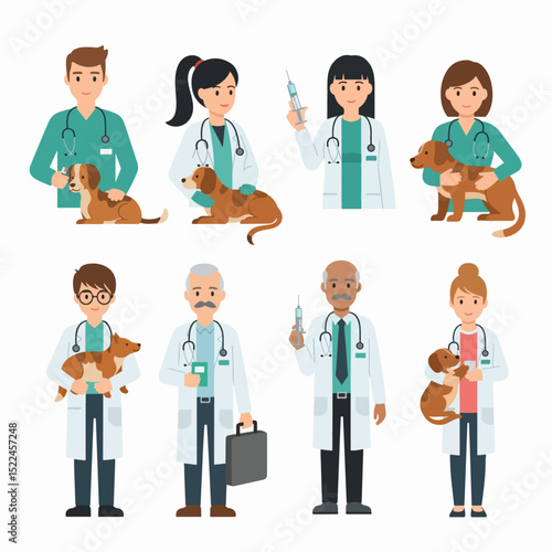 Veterinarian team and pets, care and treatment