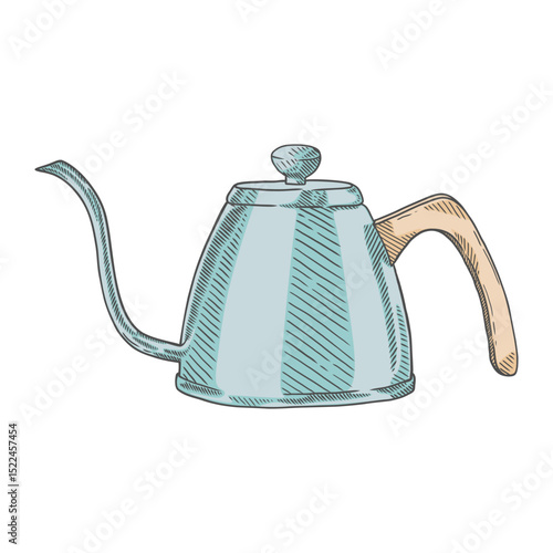 Isolated Vintage Gooseneck Teapot in Hand Drawn Style