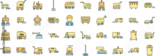 Wide array of cleaning equipment and a janitor ensuring hygiene and tidiness