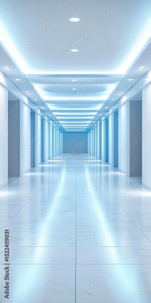 Obraz premium Minimalist Hallway Interior Design with Illuminated White Walls and Modern Lighting Fixtures