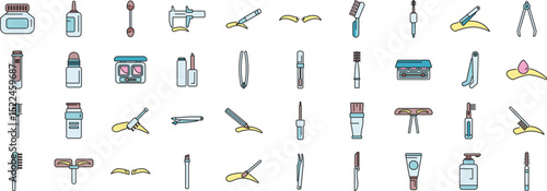 Set of eyebrow shaping tools and products for achieving perfectly groomed and defined eyebrows