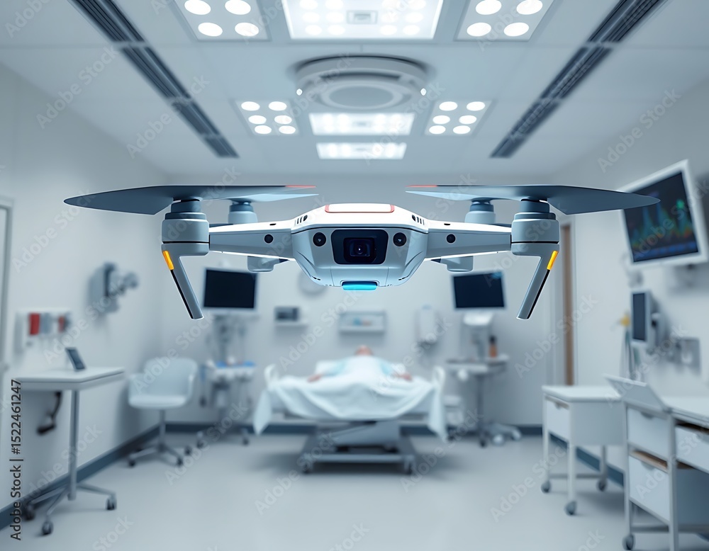Drone in Hospital Delivering Medical Supplies and Providing Care Drone in Hospital Delivering Medical Supplies and Providing Care